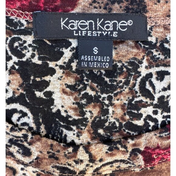 Karen Kane Womens S Velvet & Paisley Long Sleeve Top In Red & Beige - Picture 3 of 8